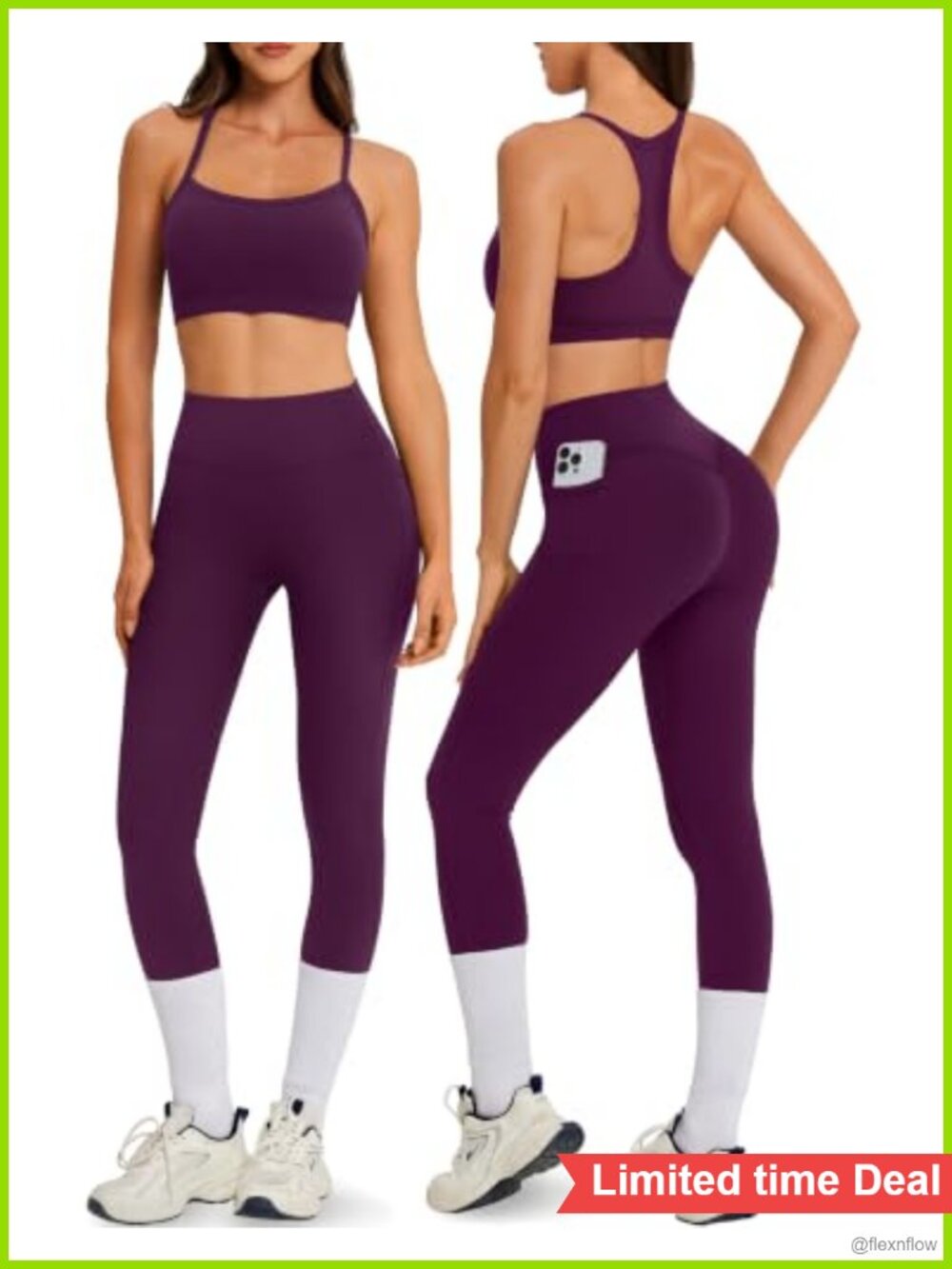 OMKAGI Racerback Sports Bra and Leggings Workout Set with Pockets
